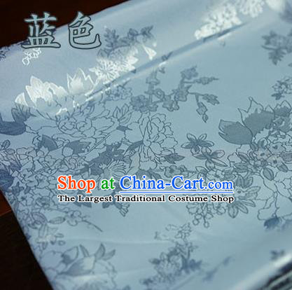 Chinese Traditional Peony Pattern Design Light Blue Brocade Fabric Hanfu Dress Satin Tapestry Drapery