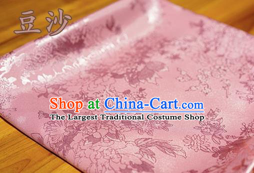 Chinese Traditional Peony Pattern Design Deep Pink Brocade Fabric Hanfu Dress Satin Tapestry Drapery