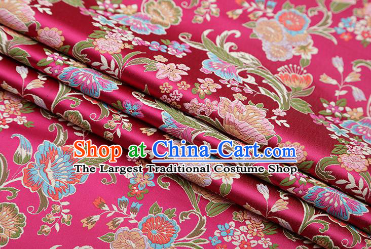 Chinese Traditional Phalaenopsis Pattern Rosy Brocade Fabric Cheongsam Satin Tapestry Drapery