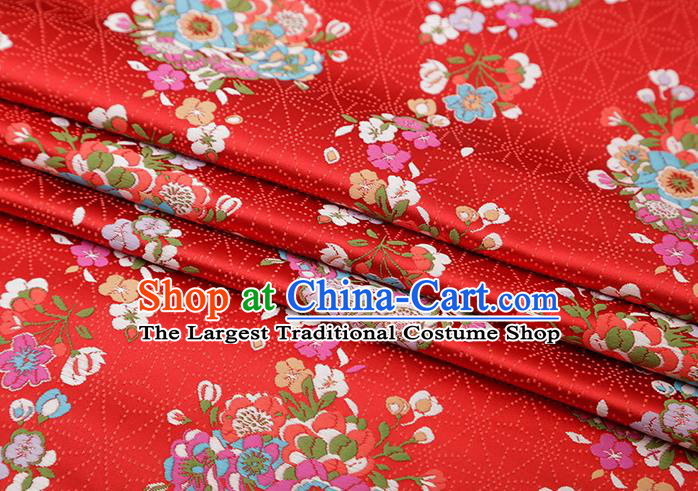 Chinese Traditional Snowflake Flowers Pattern Red Brocade Fabric Cheongsam Satin Tapestry Drapery