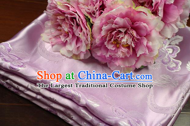 Chinese Traditional Roses Pattern Design Lilac Brocade Fabric Hanfu Dress Satin Drapery