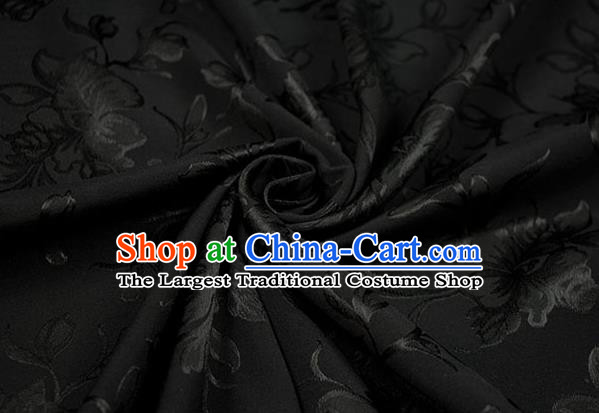 Chinese Traditional Magnolia Pattern Design Black Brocade Fabric Hanfu Dress Satin Drapery