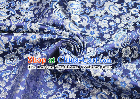 Chinese Traditional Flowers Pattern Design Navy Brocade Fabric Hanfu Dress Satin Drapery