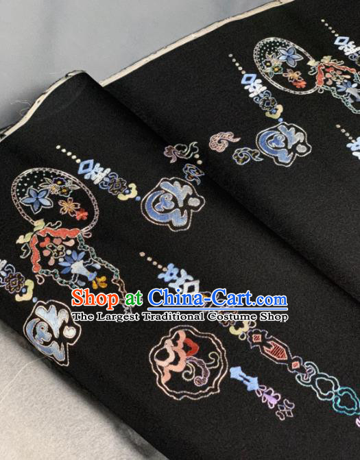 Chinese Classical Embroidered Pattern Design Black Silk Fabric Asian Traditional Hanfu Brocade Material