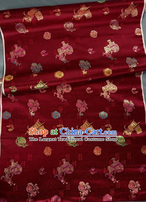 Chinese Classical Plum Orchid Pattern Design Wine Red Silk Fabric Asian Traditional Hanfu Brocade Material