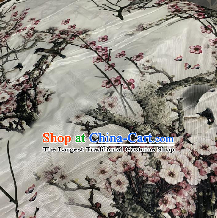 Chinese Traditional Plum Blossom Design Pattern White Silk Fabric Cheongsam Mulberry Silk Drapery