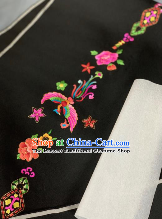 Chinese Classical Phoenix Peony Pattern Design Black Silk Fabric Asian Traditional Hanfu Brocade Material