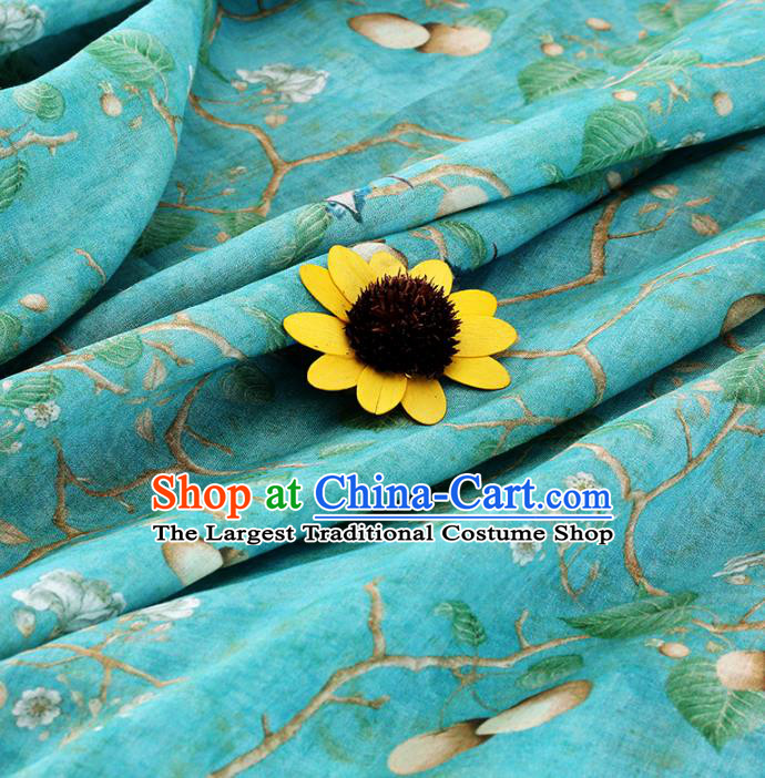 Chinese Traditional Bird Flowers Design Pattern Green Ramie Fabric Cheongsam Ramee Drapery