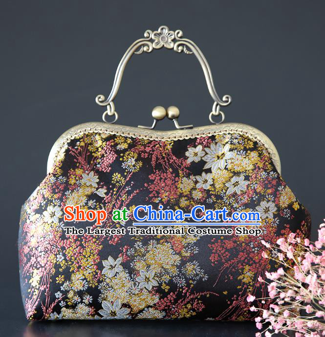 Chinese Traditional Fragrans Pattern Black Brocade Bag Handmade Cheongsam Handbag for Women