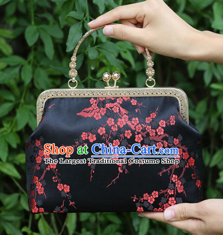 Chinese Traditional Plum Blossom Pattern Black Brocade Bag Handmade Cheongsam Handbag for Women