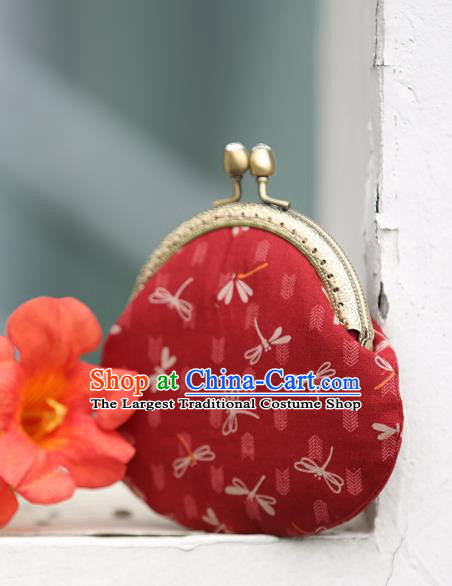 Chinese Traditional Dragonfly Pattern Red Brocade Wallet Handmade Cheongsam Handbag for Women