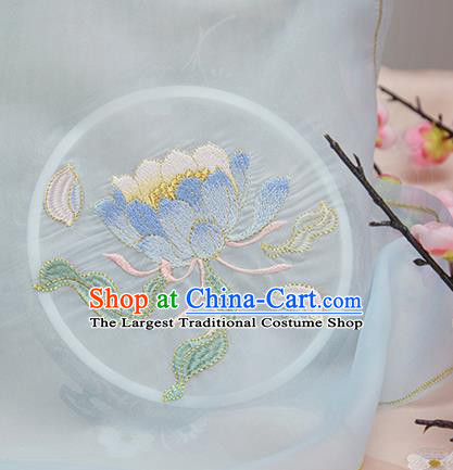 Chinese Traditional Embroidered Epiphyllum Light Blue Cloth Applique Accessories Embroidery Patch