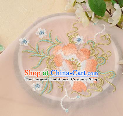 Chinese Traditional Embroidered Floral Pink Chiffon Applique Accessories Embroidery Patch