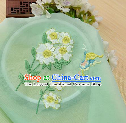 Chinese Traditional Embroidered Butterfly Flower Light Green Chiffon Applique Accessories Embroidery Patch