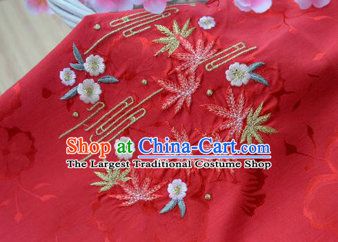 Chinese Traditional Embroidered Maple Leaf Red Silk Applique Accessories Embroidery Patch