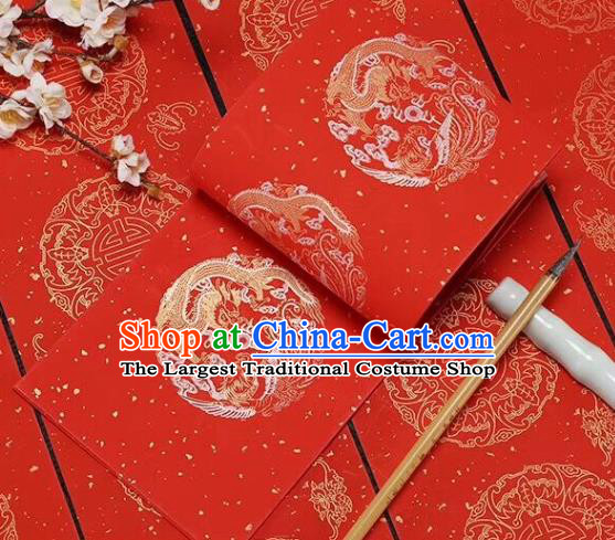 Chinese Traditional Dragon Phoenix Pattern Calligraphy Red Art Paper Handmade New Year Couplet Writing Xuan Paper