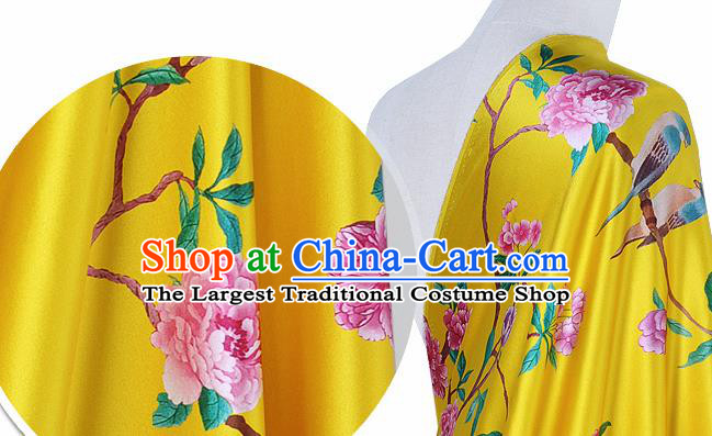 Chinese Classical Hibiscus Pattern Design Golden Silk Fabric Asian Traditional Hanfu Mulberry Silk Material