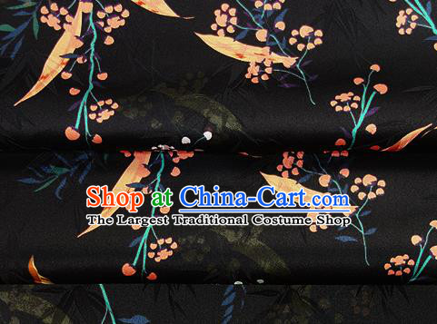 Chinese Classical Flowers Branch Pattern Design Black Silk Fabric Asian Traditional Hanfu Mulberry Silk Material