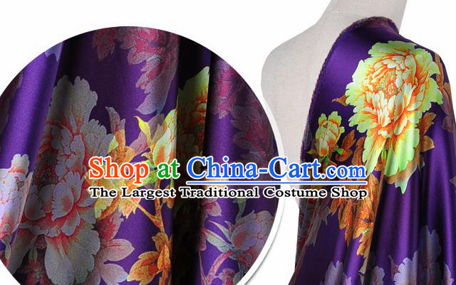 Chinese Classical Peony Flowers Pattern Design Purple Silk Fabric Asian Traditional Hanfu Mulberry Silk Material