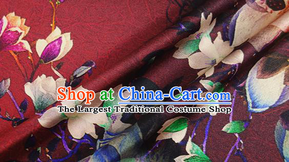 Chinese Classical Flowers Pattern Design Purplish Red Silk Fabric Asian Traditional Hanfu Mulberry Silk Material