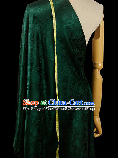 Chinese Classical Roses Pattern Design Deep Green Silk Fabric Asian Traditional Hanfu Mulberry Silk Material