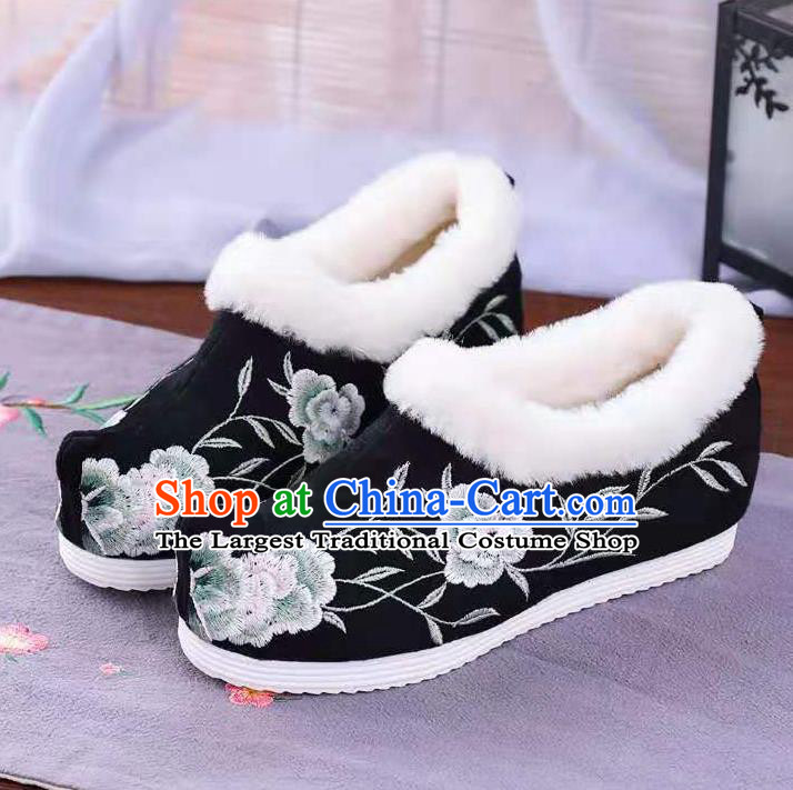 Chinese Winter Embroidered Black Shoes Hanfu Shoes Women Shoes Opera Shoes Princess Shoes