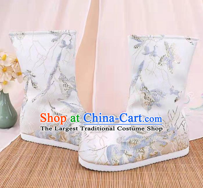 Traditional Chinese Embroidered White Boots Kung Fu Boots Opera Shoes Hanfu Shoes for Women