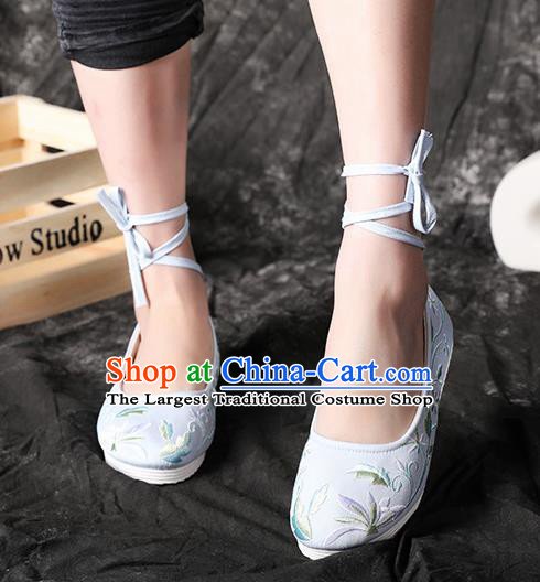 Chinese Embroidered Light Blue Shoes Hanfu Shoes Women Shoes Opera Shoes Princess Shoes