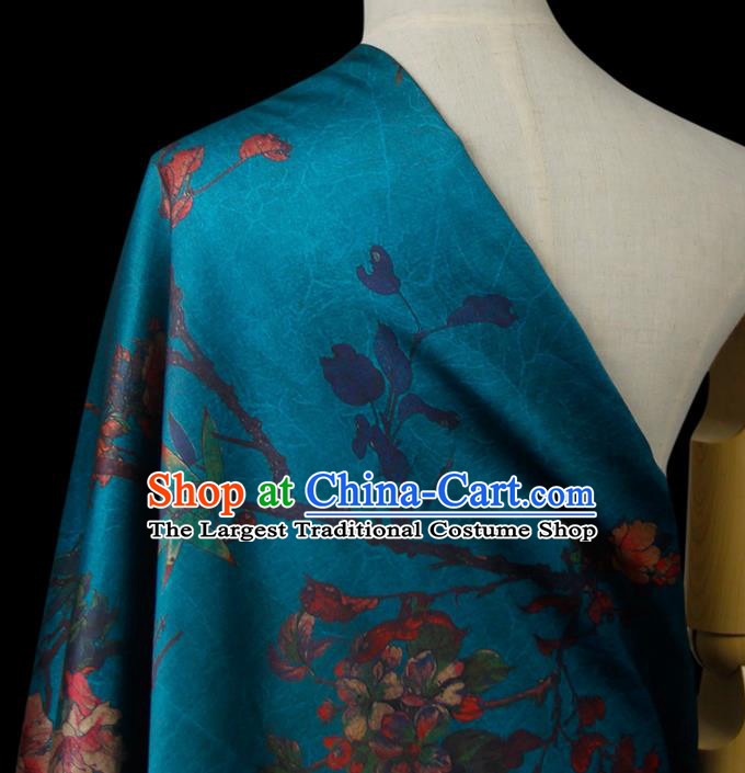 Chinese Classical Pomegranate Flower Pattern Design Blue Silk Fabric Asian Traditional Hanfu Mulberry Silk Material