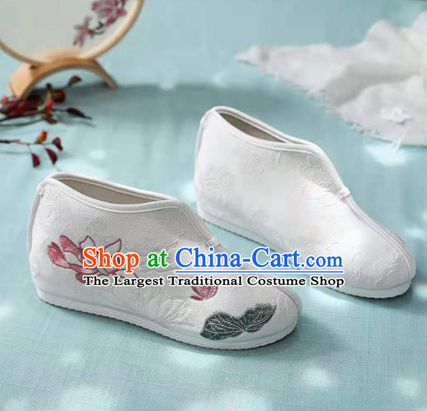 Chinese White Embroidered Lotus Shoes Hanfu Shoes Women Shoes Opera Shoes Princess Shoes