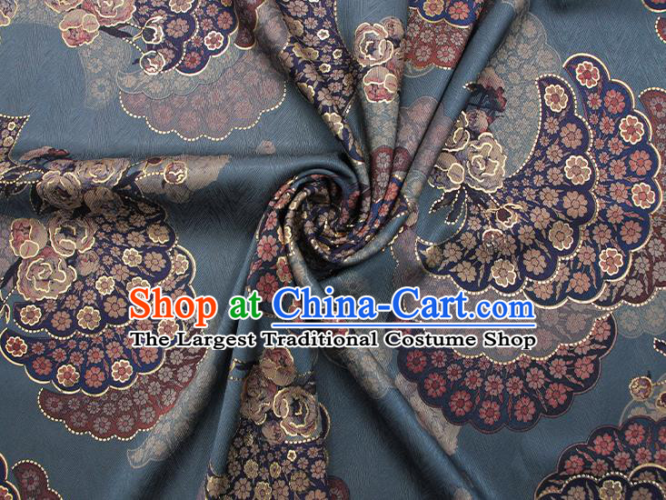 Chinese Classical Paeonia Lactiflora Pattern Design Navy Brocade Fabric Asian Traditional Hanfu Satin Material