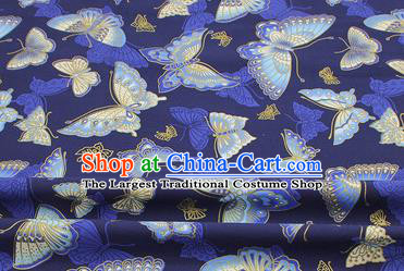 Chinese Classical Butterfly Pattern Design Blue Brocade Fabric Asian Traditional Hanfu Satin Material