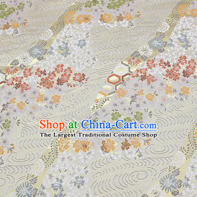 Chinese Classical Sakura Pattern Design Beige Brocade Fabric Asian Traditional Hanfu Satin Material