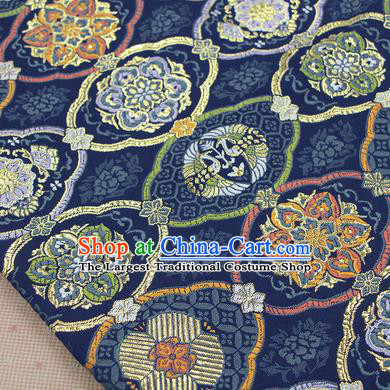 Asian Japanese Traditional Pattern Design Navy Brocade Fabric Tapestry Satin