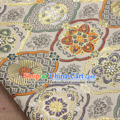 Asian Japanese Traditional Pattern Design Beige Brocade Fabric Tapestry Satin