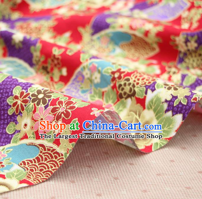 Asian Japanese Traditional Peony Pattern Design Red Brocade Fabric Tapestry Satin