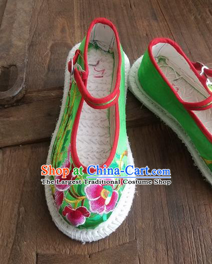 Traditional Chinese Ethnic Embroidered Flower Green Satin Shoes National Shoes Hanfu Shoes for Women