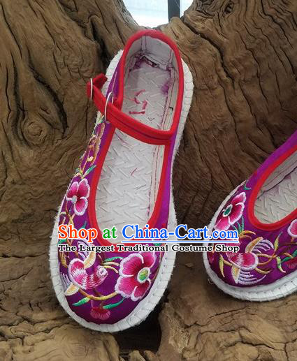 Traditional Chinese Ethnic Embroidered Flower Purple Satin Shoes National Shoes Hanfu Shoes for Women