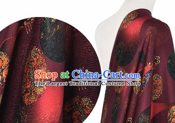 Chinese Classical Flowers Lute Pattern Design Purple Silk Fabric Asian Traditional Hanfu Mulberry Silk Material