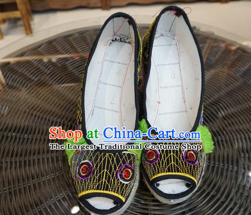 Traditional Chinese Handmade Ethnic Black Toe Sandals Yunnan National Shoes Embroidered Shoes for Women