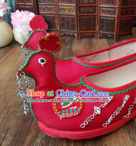 Traditional Chinese Ethnic Red Mandarin Duck Shoes Embroidered Shoes Yunnan National Shoes for Women