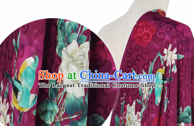 Chinese Classical Hibiscus Pattern Design Purple Silk Fabric Asian Traditional Hanfu Mulberry Silk Material