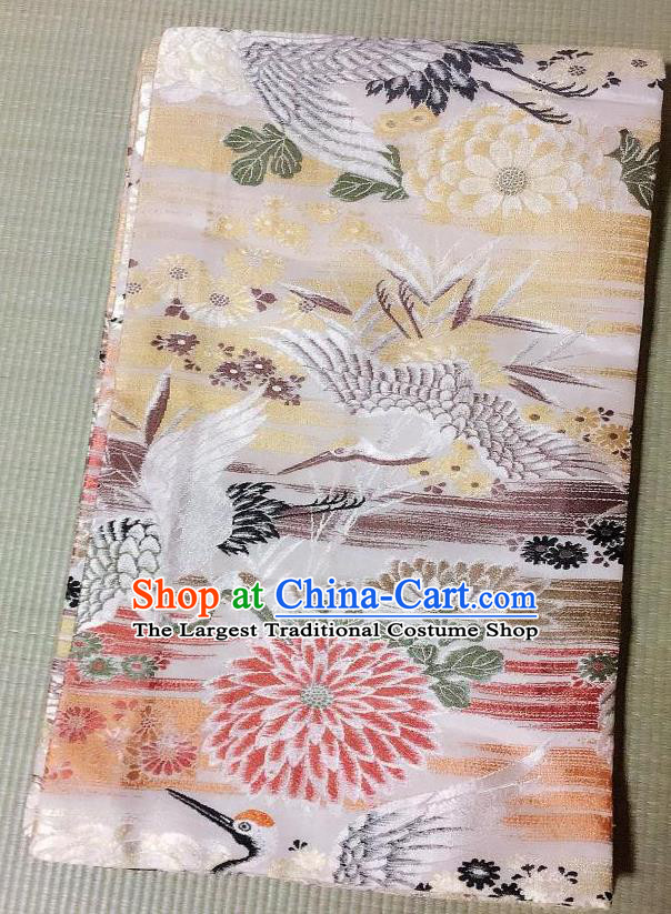 Japanese Traditional Crane Chrysanthemum Pattern Brocade Waistband Japan Kimono Yukata Belt for Women