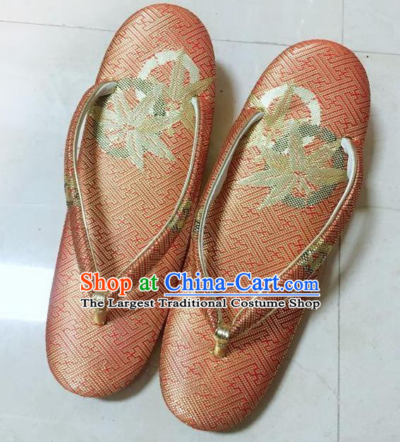 Traditional Japanese Bamboo Pattern Orange Slippers Asian Japan Zori Shoes for Women