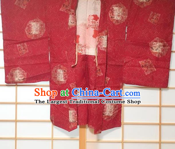 Japanese Traditional Pattern Red Haori Jacket Japan Kimono Overcoat Costume for Men