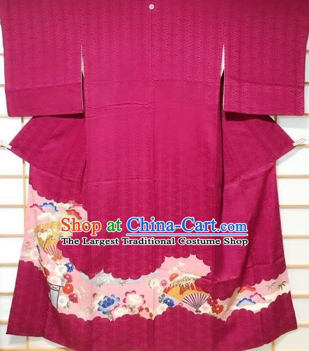 Japanese Traditional Chrysanthemum Pattern Rosy Uchikake Kimono Japan Yukata Dress Costume for Women