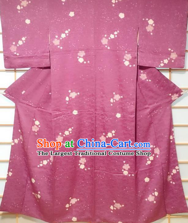 Japanese Traditional Printing Flowers Rosy Kimono Japan Yukata Dress Costume for Women