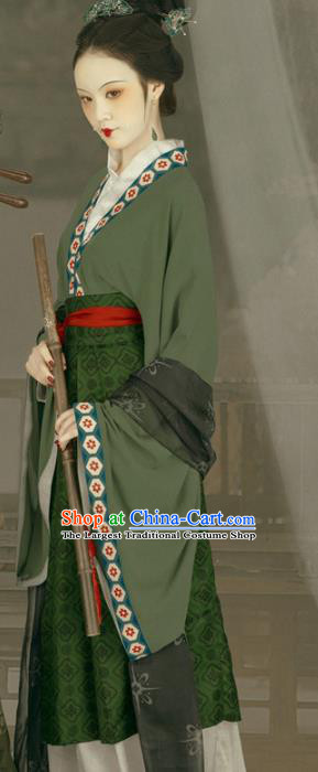 Chinese Song Dynasty Noble Dame Green Hanfu Dress Ancient Replica Costumes and Headpiece for Women