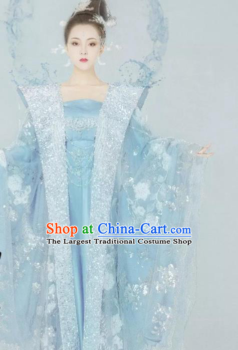 Traditional Chinese Tang Dynasty Empress Blue Hanfu Dress Ancient Queen Replica Costumes for Women