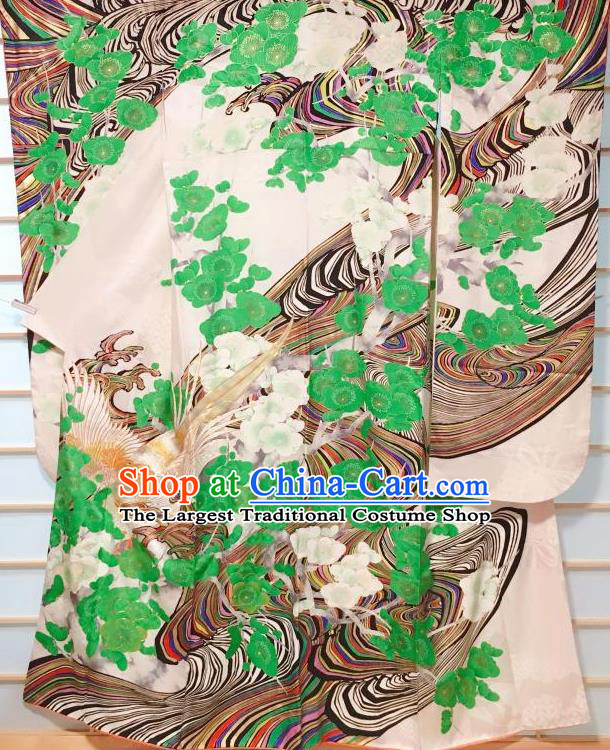 Japanese Classical Eagle Pine Pattern Furisode Kimono Japan Traditional Yukata Dress Costume for Women